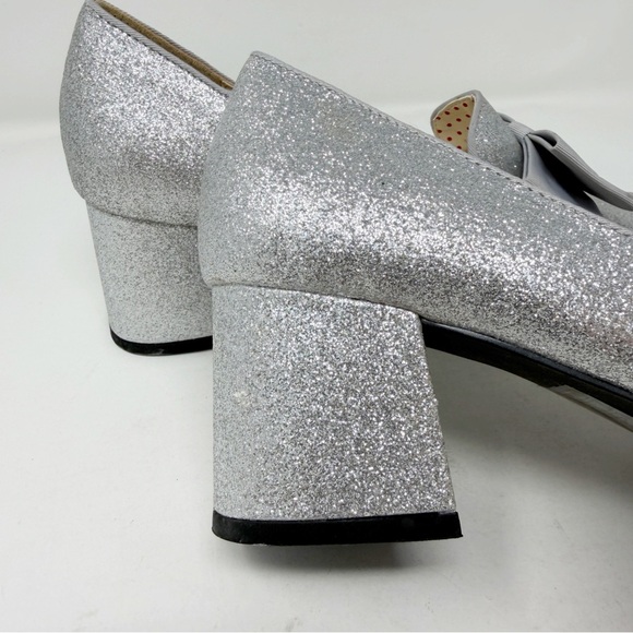 But Another Innocent Tale Silver Glitter Bow Shoes Size 8 Block Heel Pumps NEW - Picture 7 of 12
